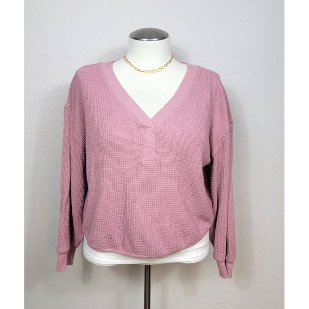 Madewell Women's XL Top~ Long Sleeve Relaxed Sweatshirt V-Neck Rose Pink